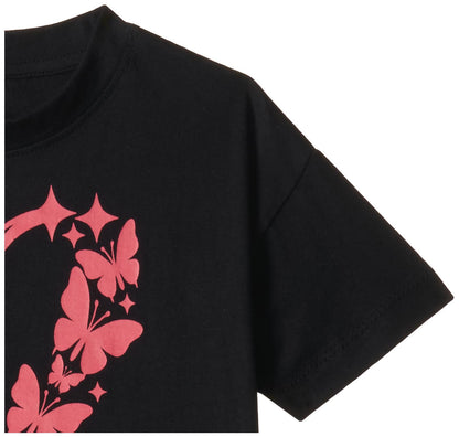 T2F Girls Cotton Printed Oversized Fit Crop Top and Pant Pajama Set Black