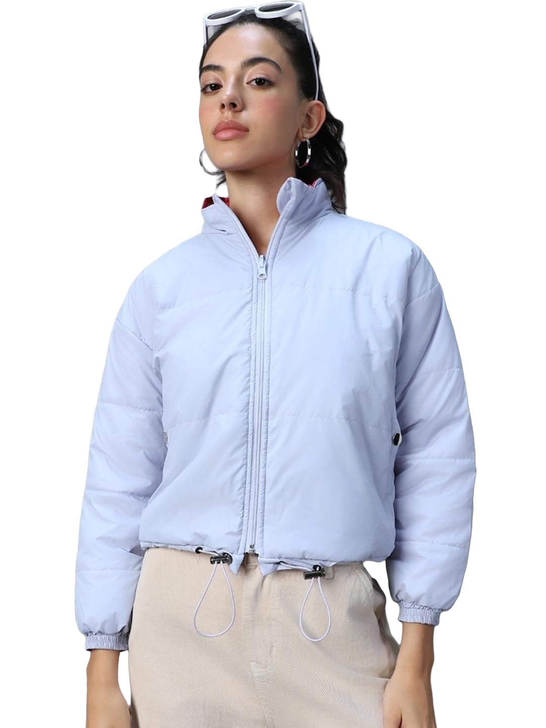 Bewakoof Womens Solid Oversized Full Sleeve Collar Nylon Jacket_596261_Purple_2XL