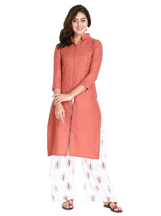 OM SAI LATEST CREATION SlubRayon Three-Fourth Sleeve A-Line Kurti for Women
