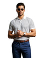 Mens Cotton Printed Polo Tshirt | 220 GSM Interlock Fabric | Slim Fit | Skin-Friendly Ink | White Golf-Inspired Pattern T Shirt