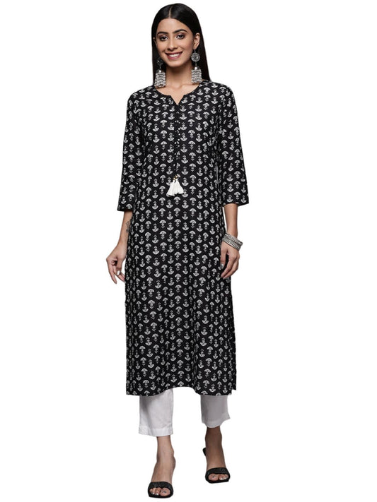Varanga Black Printed Kurta with Hand Work Detailings.