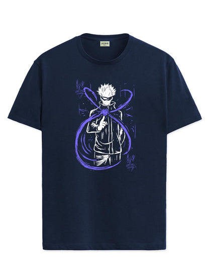 ADRO Mens Anime T Shirt - Premium Cotton Anime Gojo Tshirt - Perfect for Anime Fans Print and Comfortable Fit Navy Blue T-Shirt|
