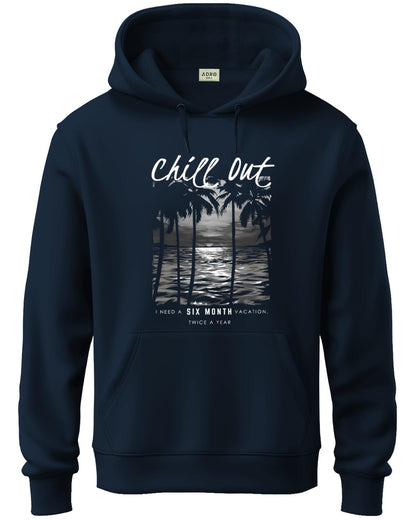 ADRO Men's Cotton Blend Neck Hooded Sweatshirt (H24-CHILL-NB_Navy Blue