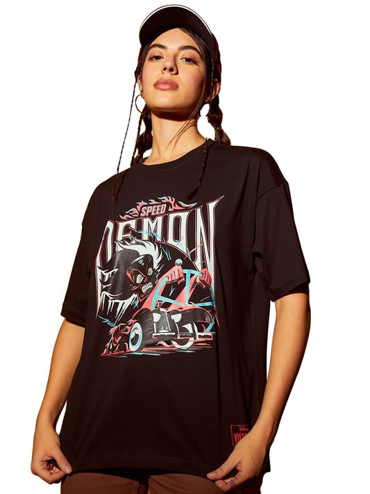 Bewakoof Official Disney Merchandise Womens Graphic Printed Oversized Fit Half Sleeve Round Neck Cotton Jersey T-Shirt_ 624619 