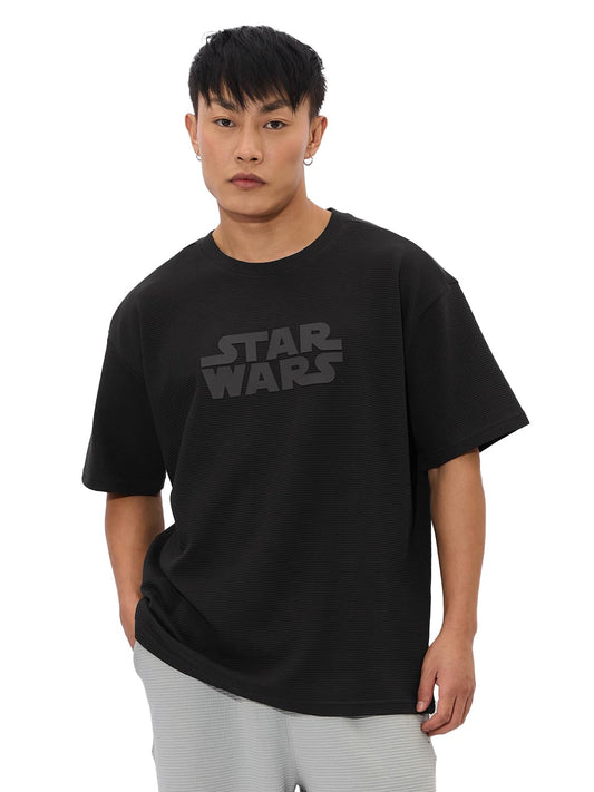 The Souled Store Official Star Wars : Classic Logo Mens and Boys Oversize Fit Half Sleeves Cotton T-Shirt Black