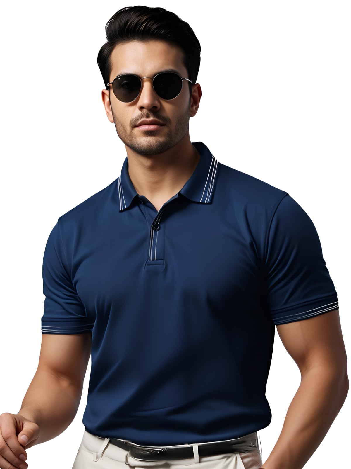 Mens Premium Cotton Polo T-Shirt | 220 GSM Soft Fabric | Casual Stylish Look | Contrast Collar Design Navy Polo T Shirt | Polo T