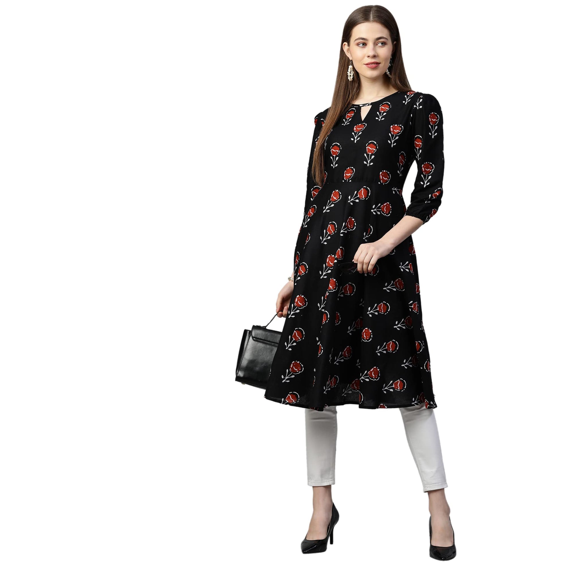 ANNI DESIGNER Womens Cotton Straight Kurta (KT-COT-10134-BLACK_XXL_Black_XX-Large)