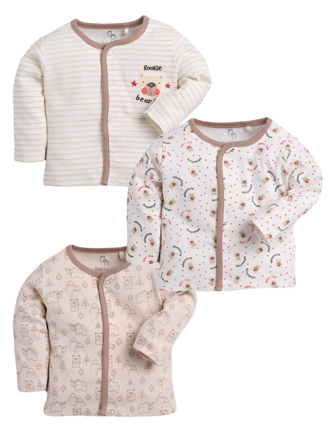 BABY GO 0-3M/3-6M/6-9M/9-12M Full Sleeves 100% Pure Cotton Open Shirts/Snap Botton Tees for Baby Boys