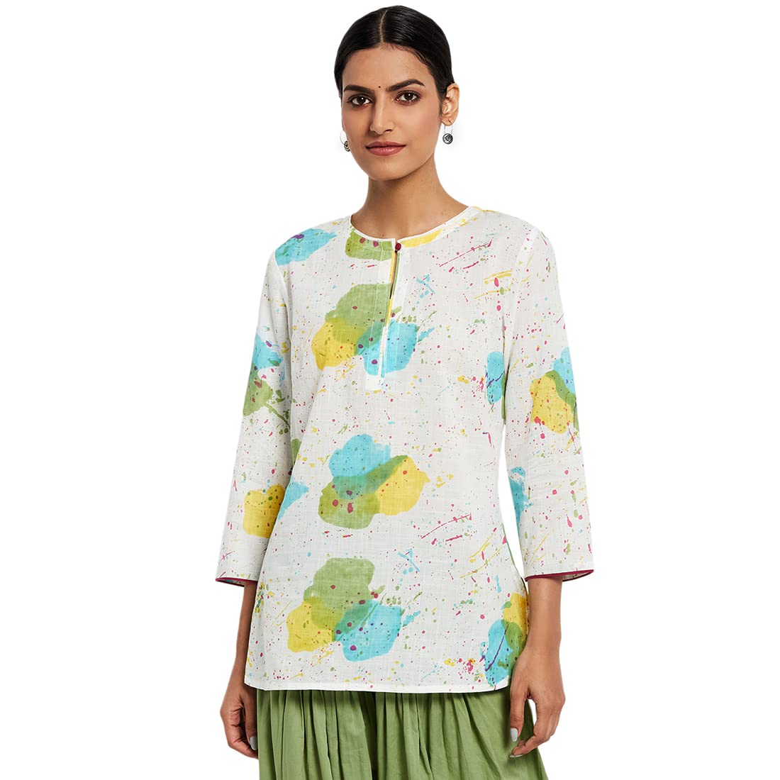 Fabindia Women Printed Slim Fit Short Kurta Cotton_Multicolour