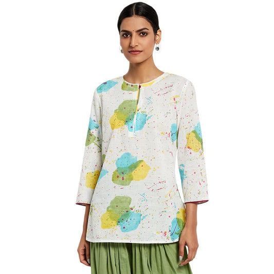 Fabindia Women Printed Slim Fit Short Kurta Cotton_Multicolour