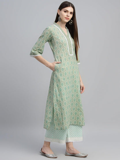 Libas WomenS Silk Blend Kurta Set (35720_Green