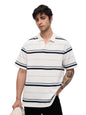 The Souled Store Popcorn Stripes: Nautica Men and Boys Short Sleeves Collared Neck White Striped Cotton Blend Oversized Polos