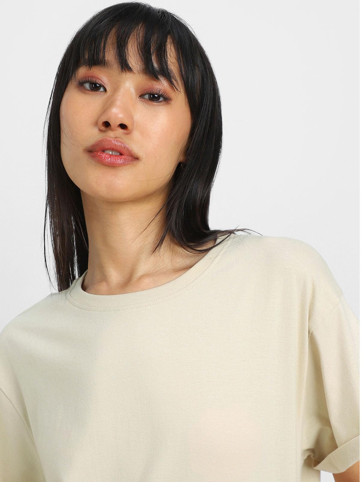 Juneberry Pure 100% Cotton Oversized Loose Baggy Fit Round Neck With Drop Shoulder Swanwhite & Lilac Half Sleeves Boyfriend T-Sh