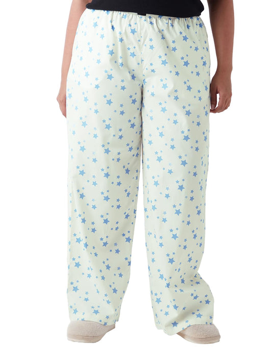 Bewakoof Womens All Over Print Regular Fit Poplin Plus Size Pyjama_645116_Off White_3XL