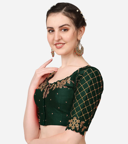 Pujia Mills Women's Embroidery Blouse, Rough Cut & Stone Work, Size 36, Bottle Green