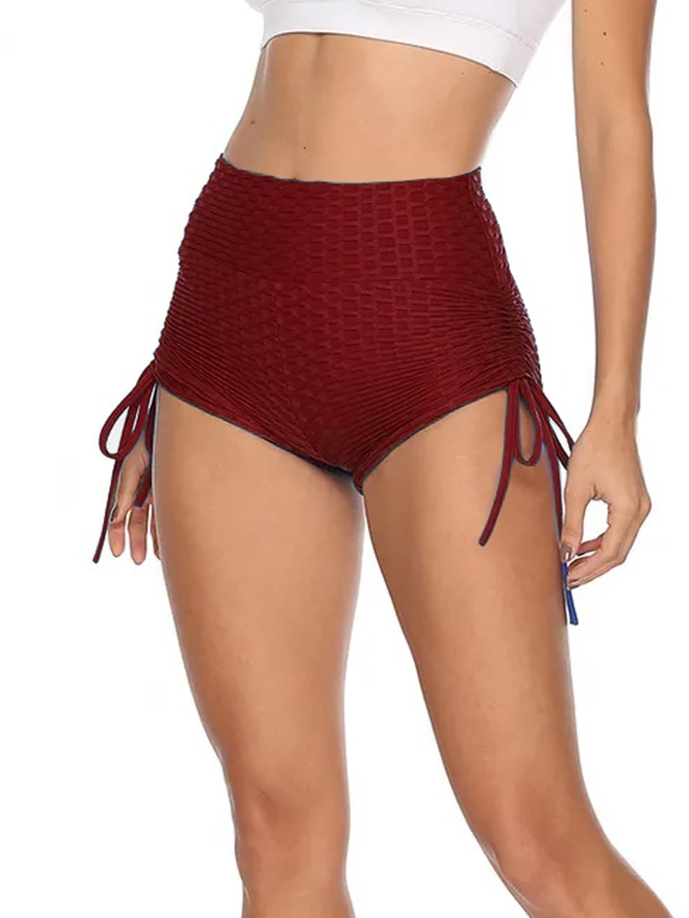 Shasmi Womens Workout Yoga Shorts, High Waisted Drawstring Scrunch Booty Shorts Ruched Butt Lift Athletic Running Tights (Short