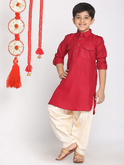 Jbn Creation Boys Maroon Cotton Blend Pathani Suit Set