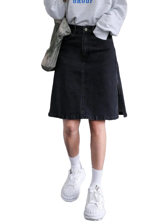 Kotty Womens Cotton Lycra Blend Solid Skirt Oil Black