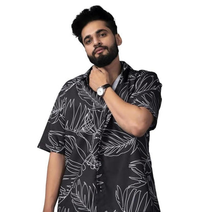 Brown Culture MenS Cotton Blend Abstract Print Shirt With Spread Collared Half Sleeves Standard Length And Button Down Closure