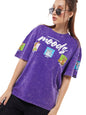 Bewakoof Official Tom & Jerry Merchandise Womens Graphic Print Oversized Fit Half Sleeve Round Neck Cotton Jersey Acid Wash T-S