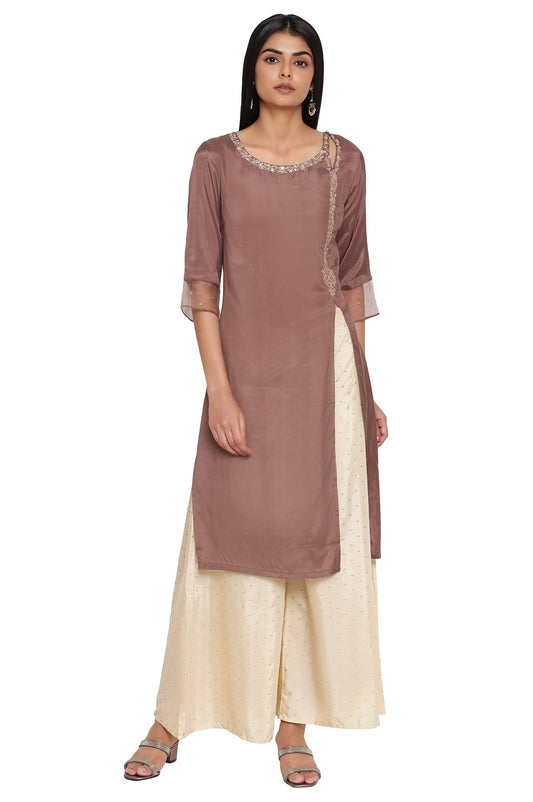 W for Woman Purple Embroidered Kurta-Flared Pants Set