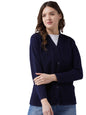 Pivl Womens Blended V-Neck Cardigan Sweater (PV502_Navy