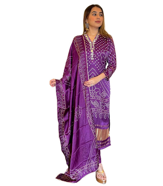 Fashion Basket Wedani Chanderi Kurta Set For Women Purple