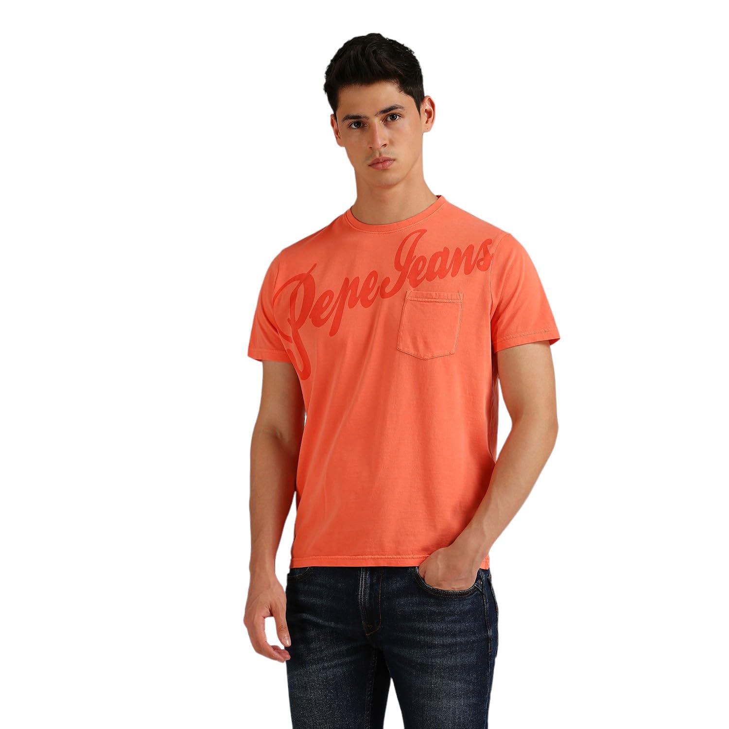 Pepe Jeans Gekko Overdyed Brand Carrier Tee Peach Orange
