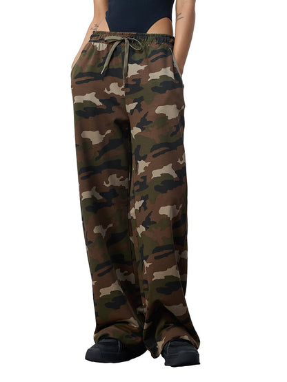 The Souled Store Sable Women and Girls Drawstringed Brown Camouflage Baggy Fit Cotton Flared Joggers