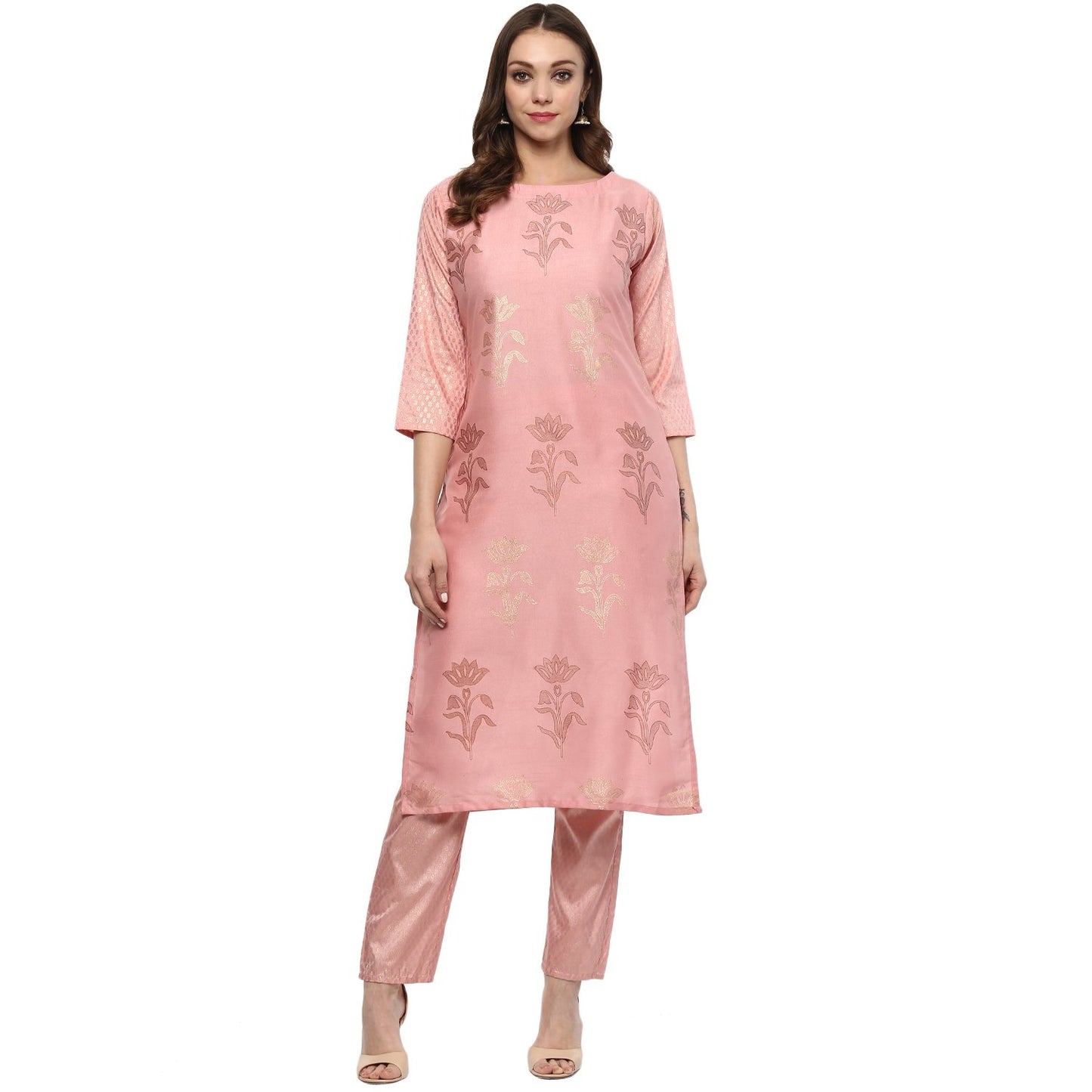 ZIYAA Women's Synthetic Straight Ethnic Kurta (ZIKUPS2068-S_Pink_Small)