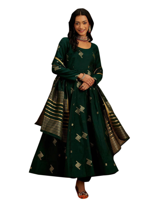 Libas WomenS Chanderi Silk Kurta Sets (34741_Green