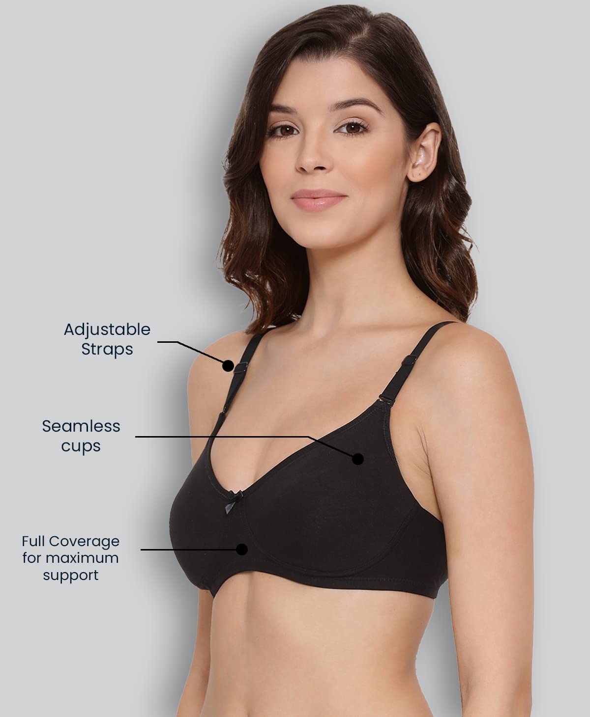 Lyra WomenS Cotton Non Padded Wire Free Seamless Spacer Bra Black