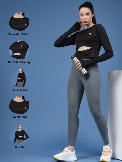Rigo Round Neck Activewear Top for Women | Comfort Fit Stylish Active T-Shirt for Girls | Gym/Sports Wear Tees & Workout Tops