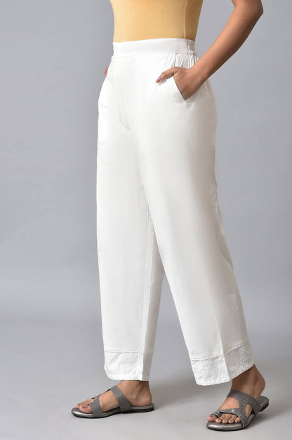 Aurelia White Solid Cotton Palazzos For WomenS Ethnic Bottomwear