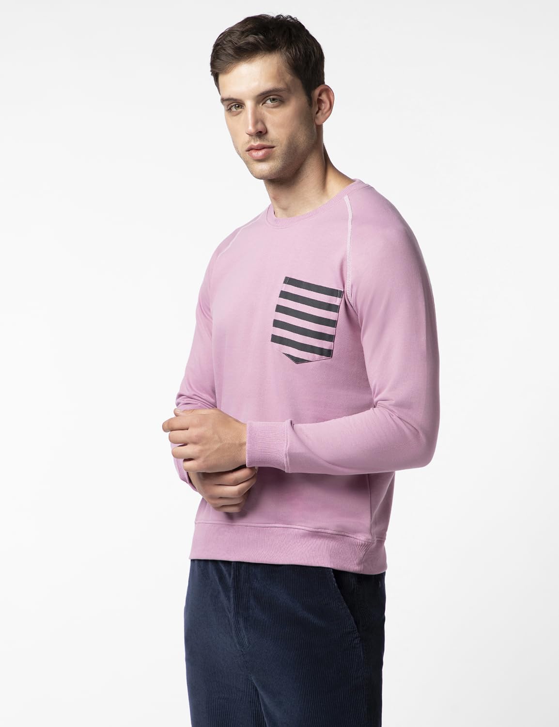 FYLTR Mens Casual Raglan Sleeve Sweatshirt with Pocket Detail - Full Sleeve | Rib Hem & Cuff | Casual Winterwear for Men Peony