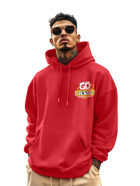 Veirdo Mens Cotton Poly Fleece Oversized Fit Magenta Graphic Hoodie