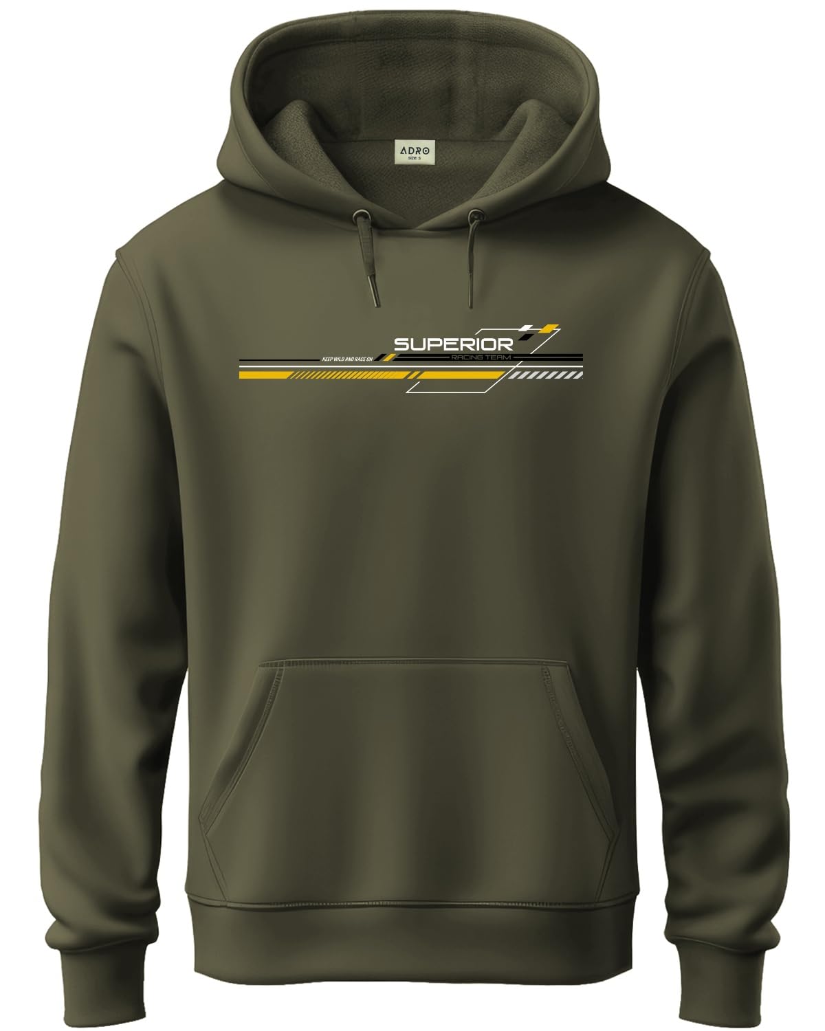 ADRO Mens Cotton Blend Neck Hooded Sweatshirt (H24-RAC-OL_Olive