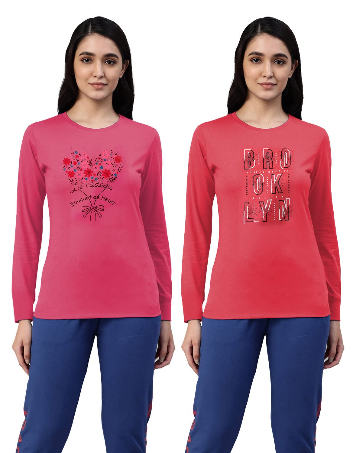 Lyra WomenS Cotton Printed Round Neck Full Sleeves T-Shirt
