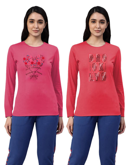 Lyra WomenS Cotton Printed Round Neck Full Sleeves T-Shirt