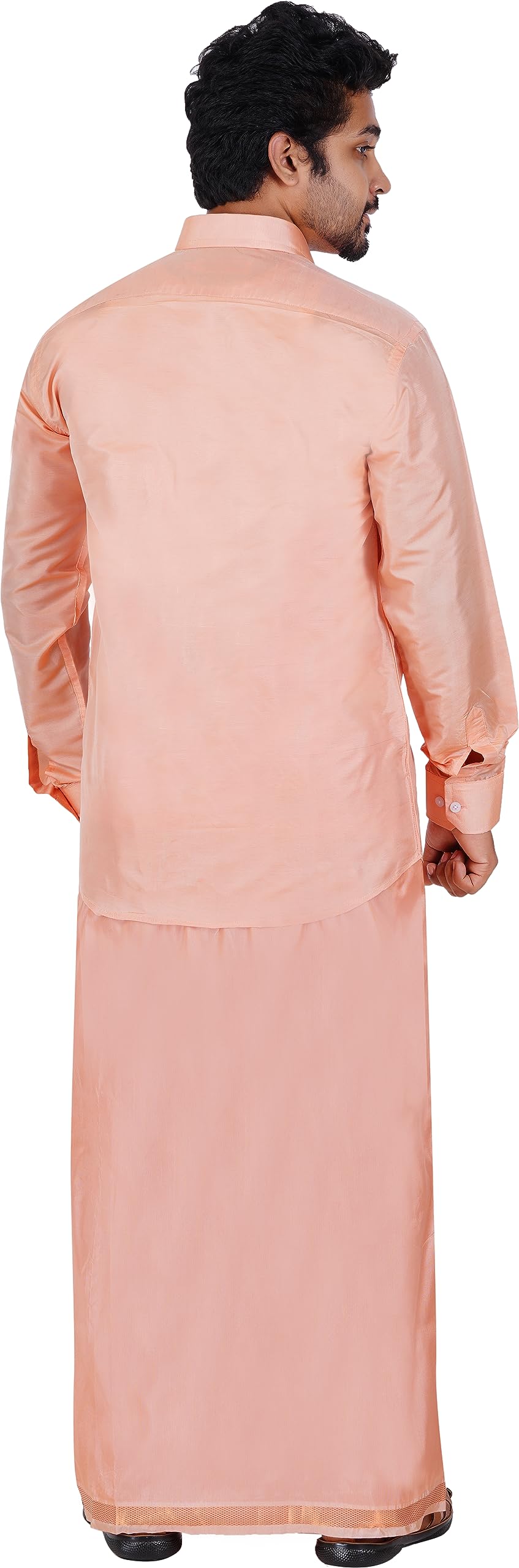 PRAKASAM COTTON-Mens Art Silk Tissue Wedding Set/Art Silk Tissue 8 Mulam (8-Yard) Dhoti and Stitched Full Sleeve Shirt
