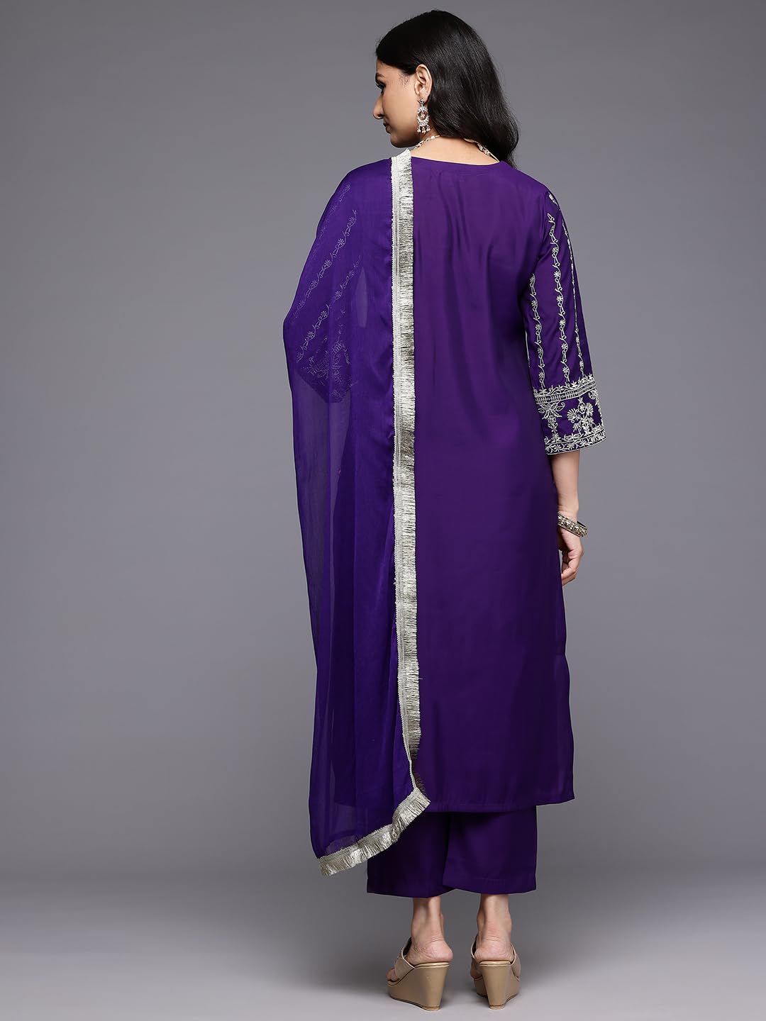 Varanga WomenS Silk Navy Blue Zari Embroidered Kurta Set With Dupatta