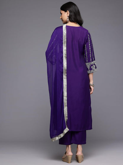 Varanga WomenS Silk Navy Blue Zari Embroidered Kurta Set With Dupatta