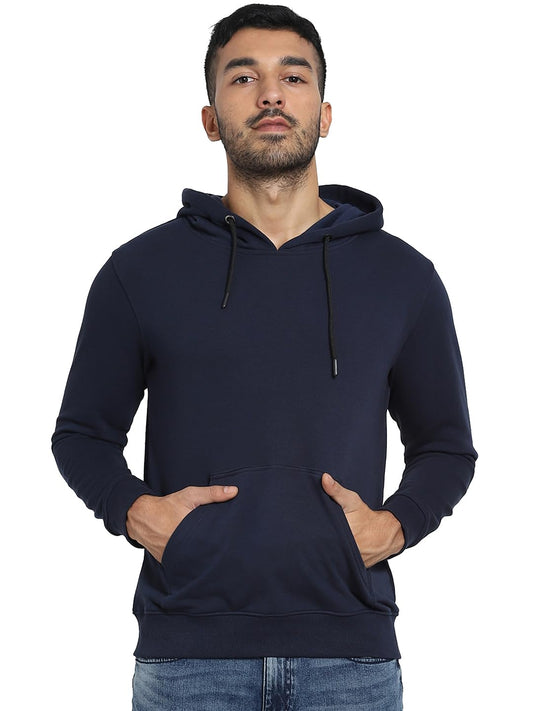 Bewakoof Men Plain Solid Blue Full Sleeve Hood Hoodies - M
