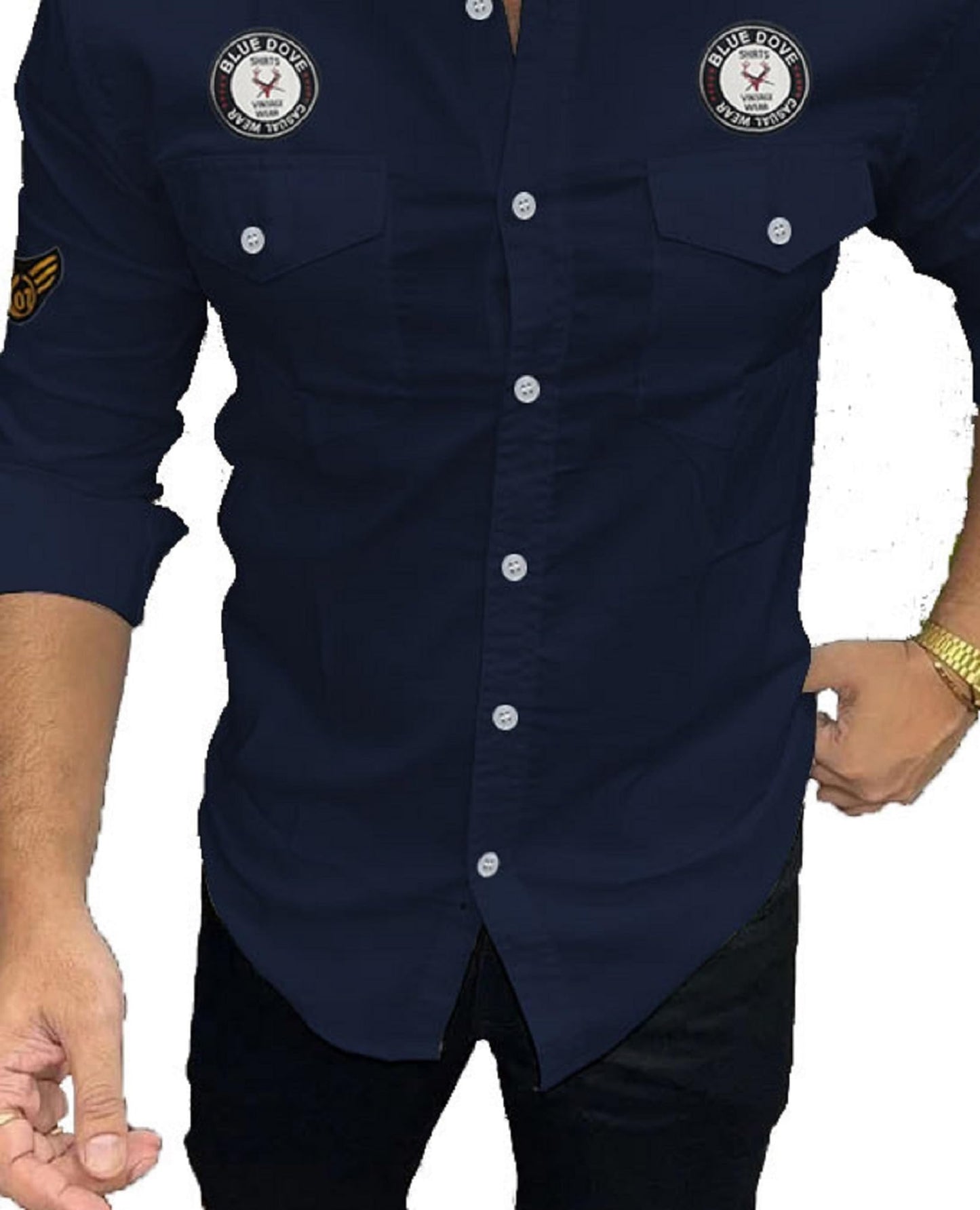 Kadiyu Double Pocket MenS Casual Fit Formal Shirt - Stylish And Comfortable Dress Shirt For Work And Everyday Wear Blue