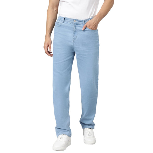 KOTTY Mens Cotton Lycra Blend Relaxed Fit Mid Rise Jeans Light Blue