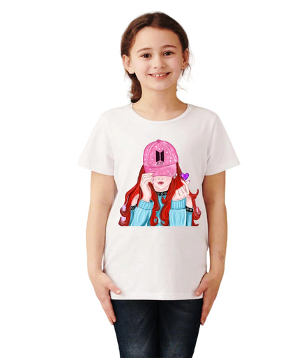 Uniplanet Store Girls Cotton Blend T Shirt With Graphic Pattern Round Neck Half Sleeves Bts Theme Regular Fit And Standard Lengt
