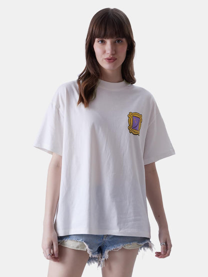 The Souled Store F.R.I.E.N.D.S: All Elements Womens Oversized Fit Graphic Printed Half Sleeve Cotton White Women Oversized T-Shi