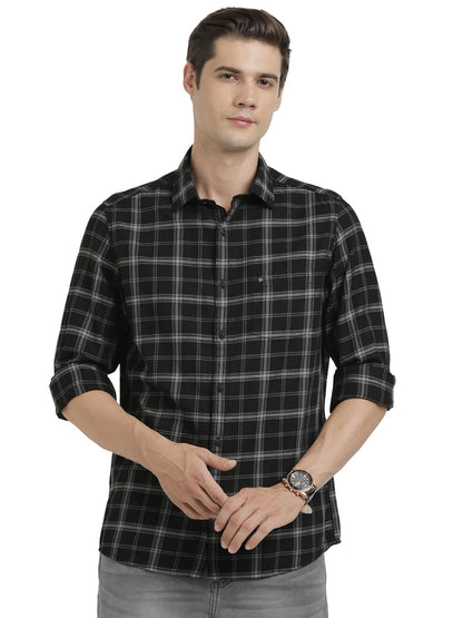 Turtle Men Cotton Melange Slim Fit Black Casual Shirt