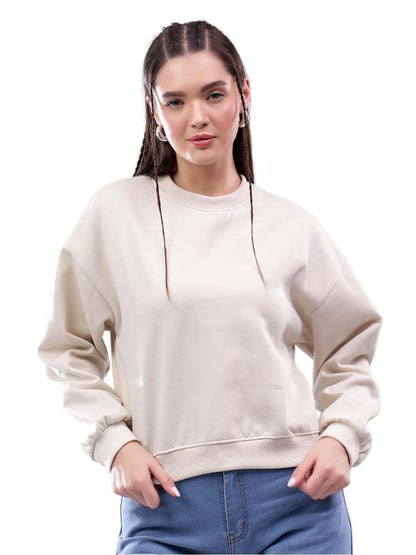 Kotty WomenS Fleece Sweatshirt Solid Pattern With Classic Round Neck(White,Xl)