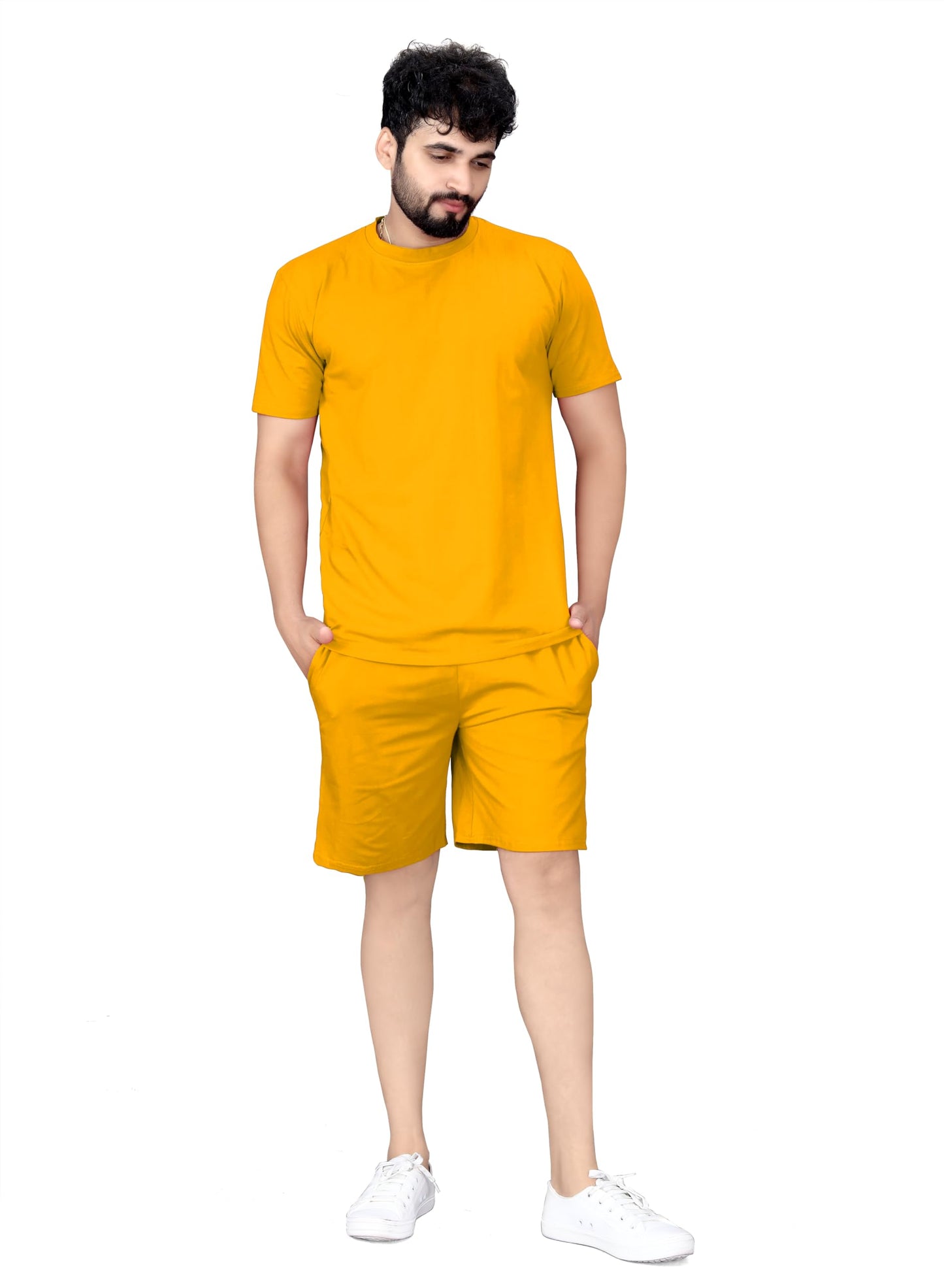 ELLITI Cotton Blend Casual Round Neck Half Sleeve Oversized Co-ord Set Mens, Pyjama Set, Sleepwear Loungewear T-Shirt and Short